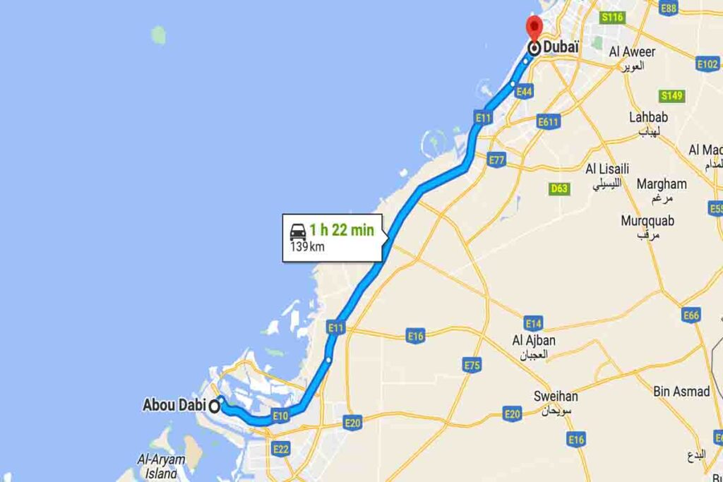 How Far is Abu Dhabi from Dubai